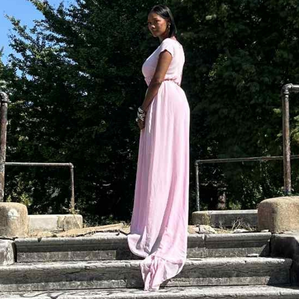 Floor Length Pink Dress With Train